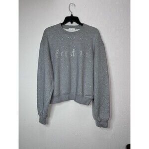 Good American Women’s XS Gray Cotton Capricorn Rhinestone Zodiac Sweatshirt